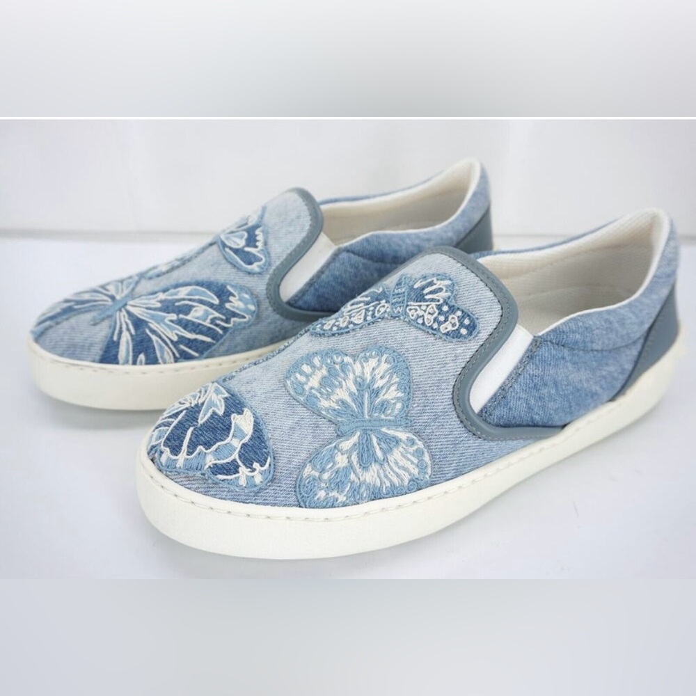 Valentino Denim Butterfly Skater Sneaker Slip On Flat NIB